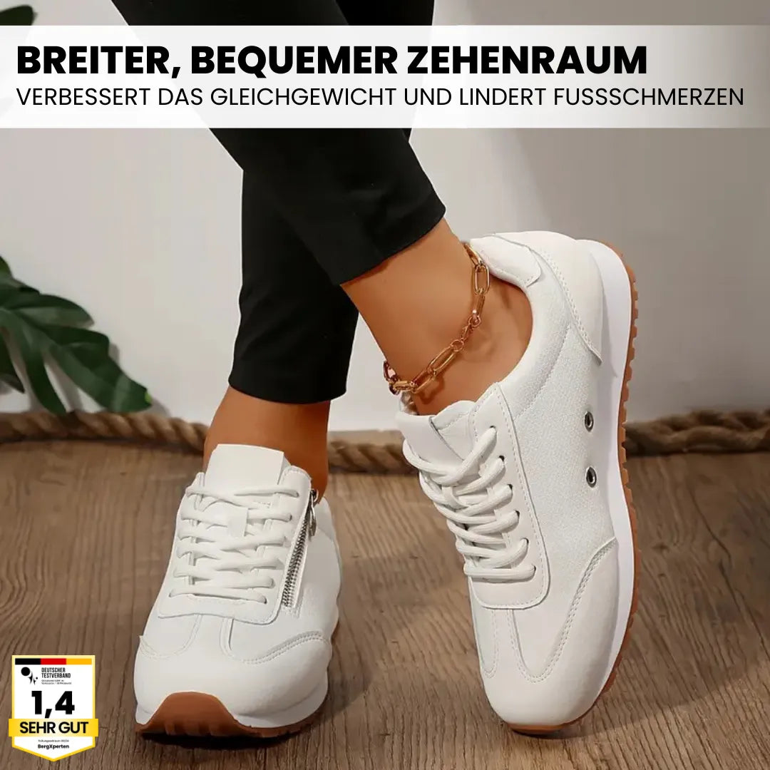 "Ergonomische Damenschuhe, bequeme Sohle, großer Zehenraum, rutschfest, ideal für Alltag und Sport."
