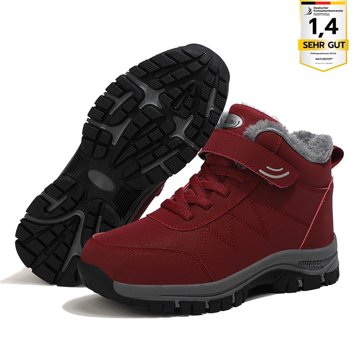 "Ergonomische Frauen-Klettverschluss-Stiefel in Pink mit breitem Zehenbereich und rutschfester Sohle für optimalen Komfort."