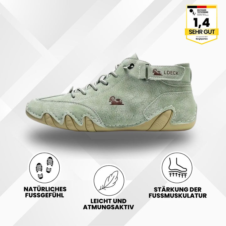 "Ergonomische Hallux Valgus Leder-Barfußschuhe in Braun, ideal für Schmerzfreiheit dank breitem Zehenraum und druckfreier Pas