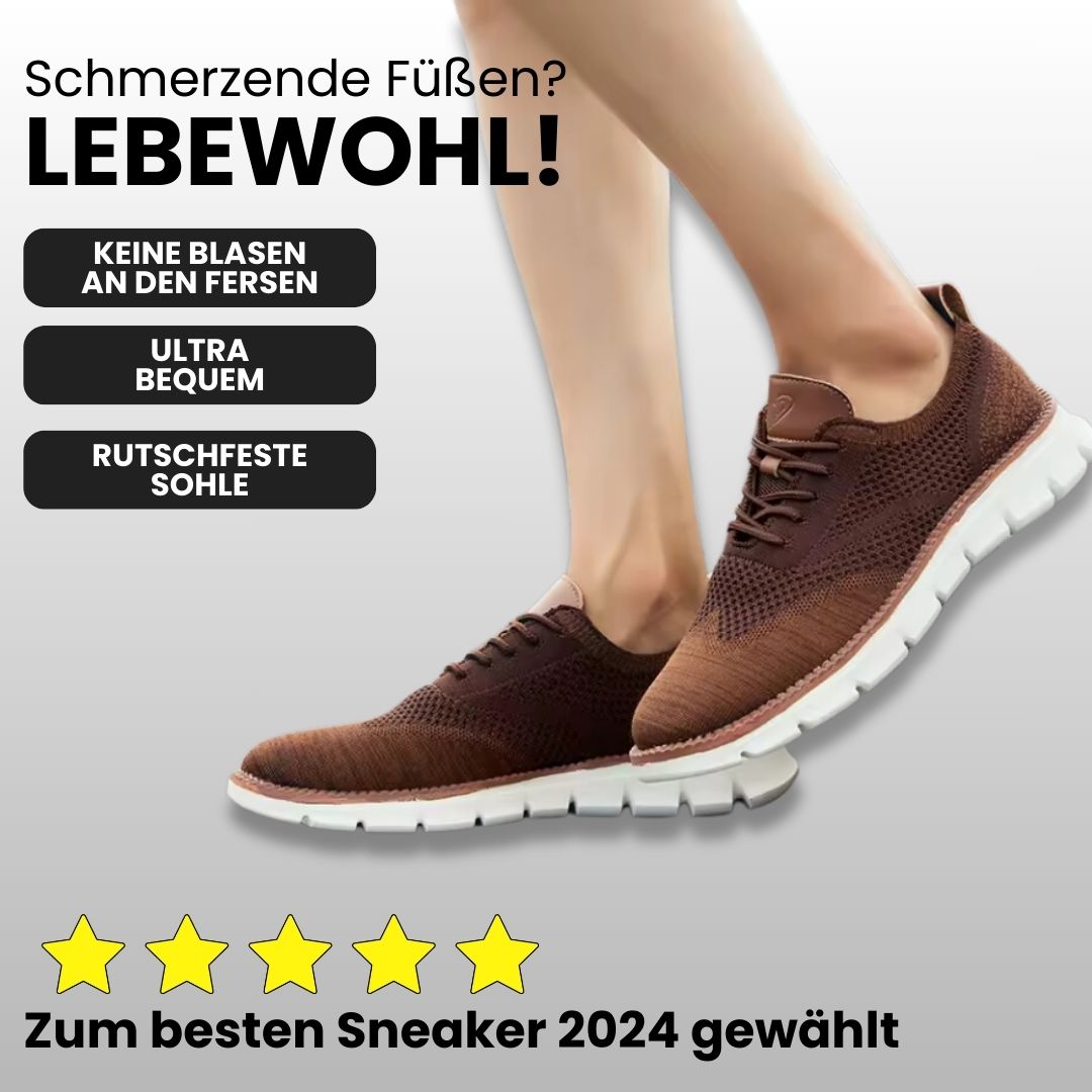Ergonomische Herrenschuhe aus atmungsaktivem Strick, sportliche flexible Sohle, breite Zehenbox, braun, ideal für Alltag.