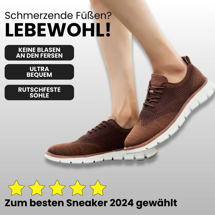 Ergonomische Herrenschuhe aus atmungsaktivem Strick, sportliche flexible Sohle, breite Zehenbox, braun, ideal für Alltag.