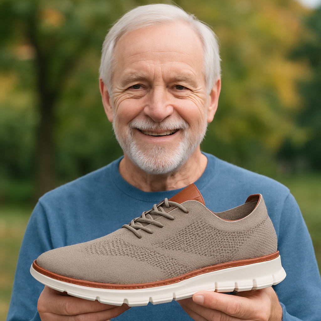 Ergonomische Herrenschuhe aus atmungsaktivem Strick, sportliche flexible Sohle, breite Zehenbox, braun, ideal für Alltag.