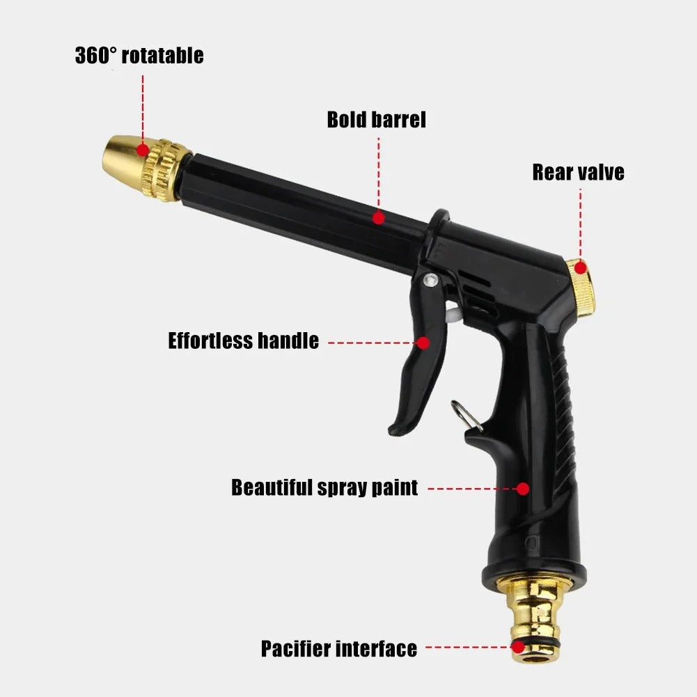Ergonomische Hochdruck-Wasserpistole aus ABS und Aluminium, kompatibel mit Gartenschläuchen, ideal für vielseitige Reinigung.