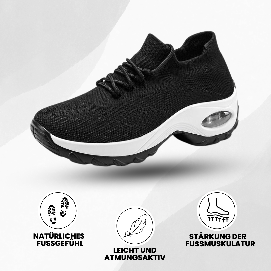 Ergonomische Orthowalk Schuhe in Schwarz-Weiß, bieten atmungsaktiven Komfort und Schmerzlinderung für Damen und Herren.