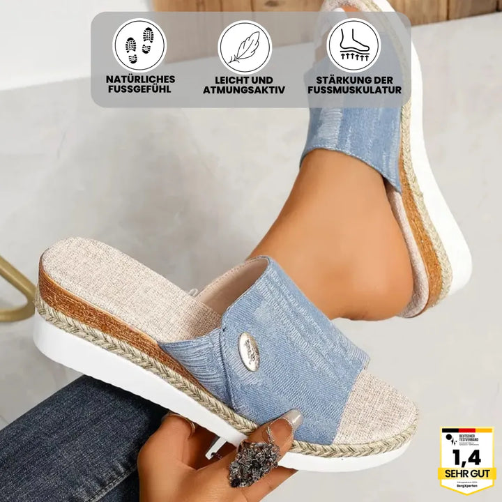 "Ergonomische Sandalen zur Schmerzlinderung, flach, rutschfest, in Beige, Hellblau, Königsblau und Schwarz für Damen"