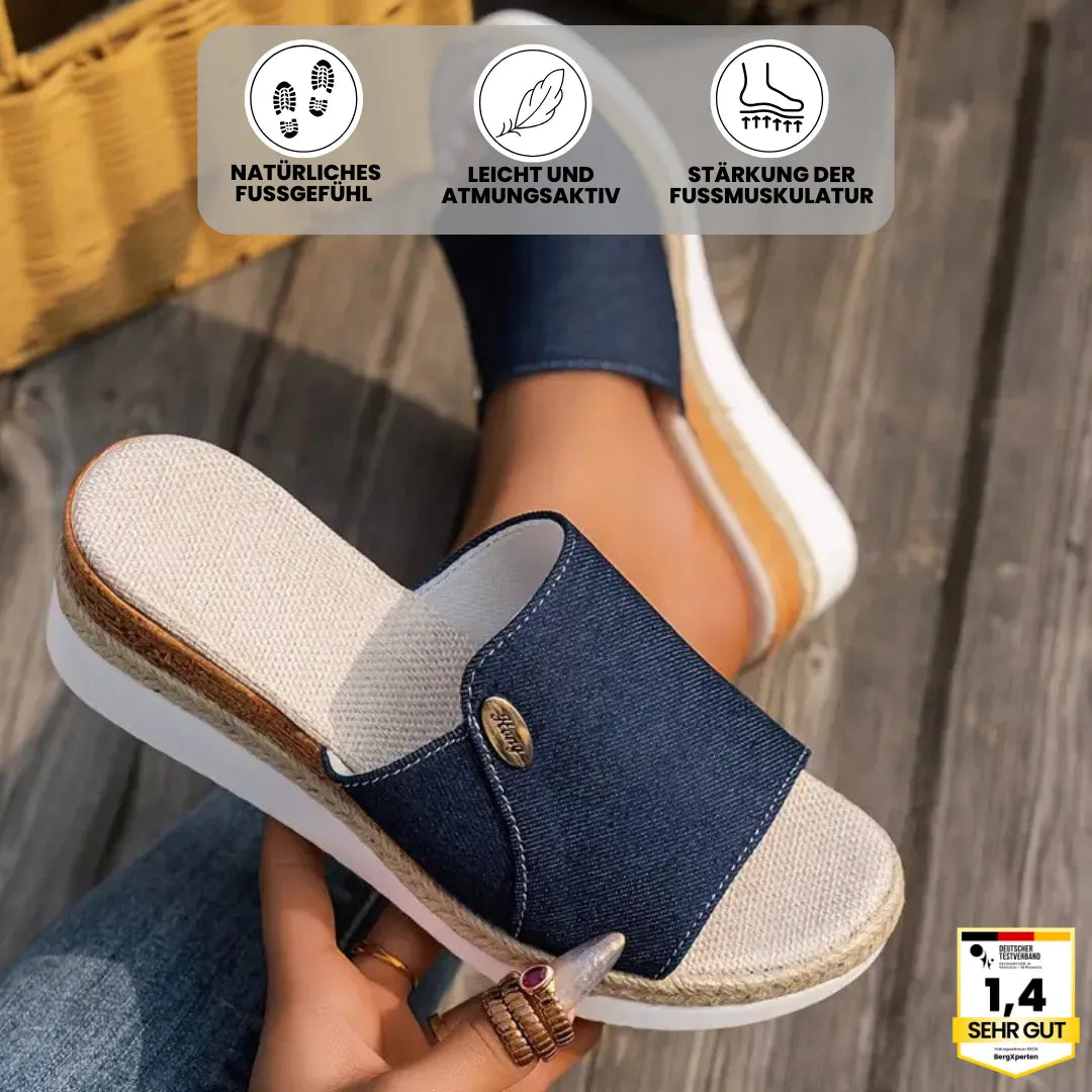 "Ergonomische Sandalen zur Schmerzlinderung, flach, rutschfest, in Beige, Hellblau, Königsblau und Schwarz für Damen"