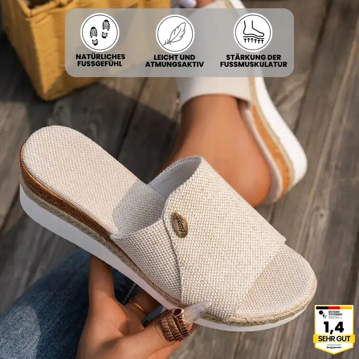 "Ergonomische Sandalen zur Schmerzlinderung, flach, rutschfest, in Beige, Hellblau, Königsblau und Schwarz für Damen"