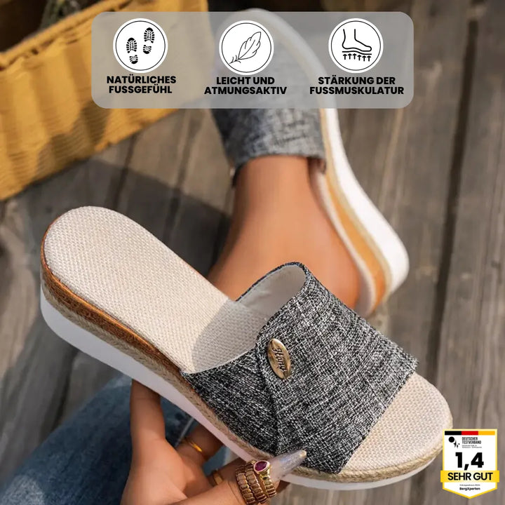 "Ergonomische Sandalen zur Schmerzlinderung, flach, rutschfest, in Beige, Hellblau, Königsblau und Schwarz für Damen"