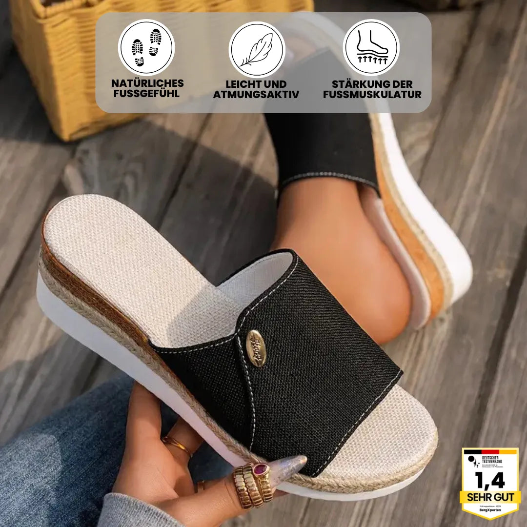 "Ergonomische Sandalen zur Schmerzlinderung, flach, rutschfest, in Beige, Hellblau, Königsblau und Schwarz für Damen"