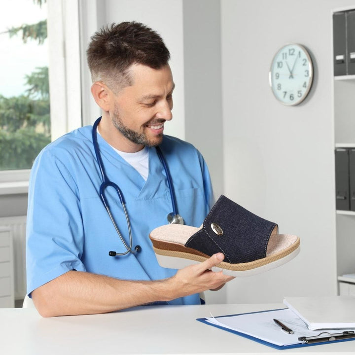 "Ergonomische Sandalen zur Schmerzlinderung, flach, rutschfest, in Beige, Hellblau, Königsblau und Schwarz für Damen"