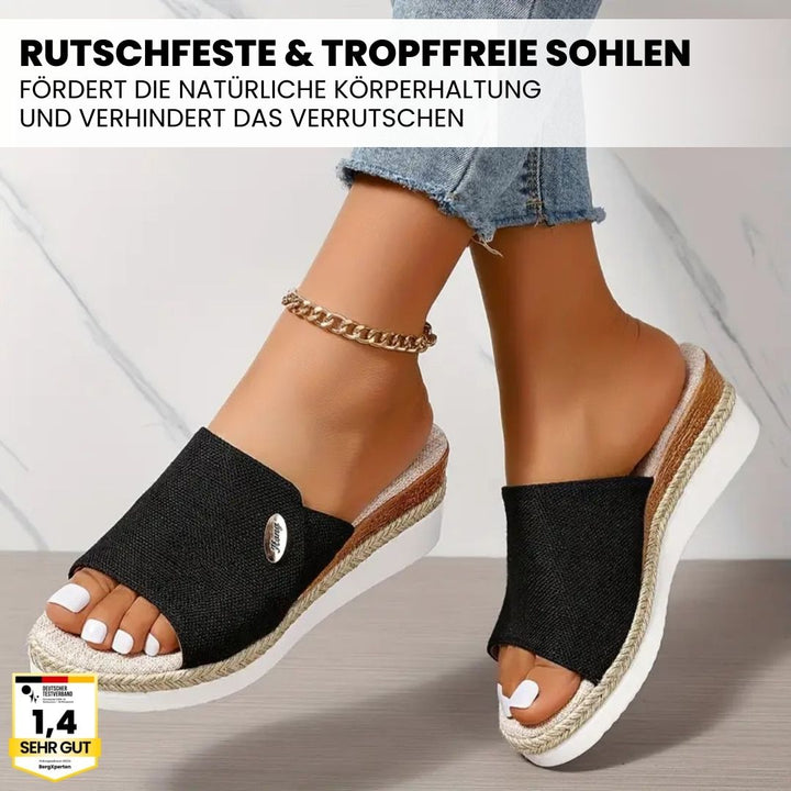 "Ergonomische Sandalen zur Schmerzlinderung, flach, rutschfest, in Beige, Hellblau, Königsblau und Schwarz für Damen"