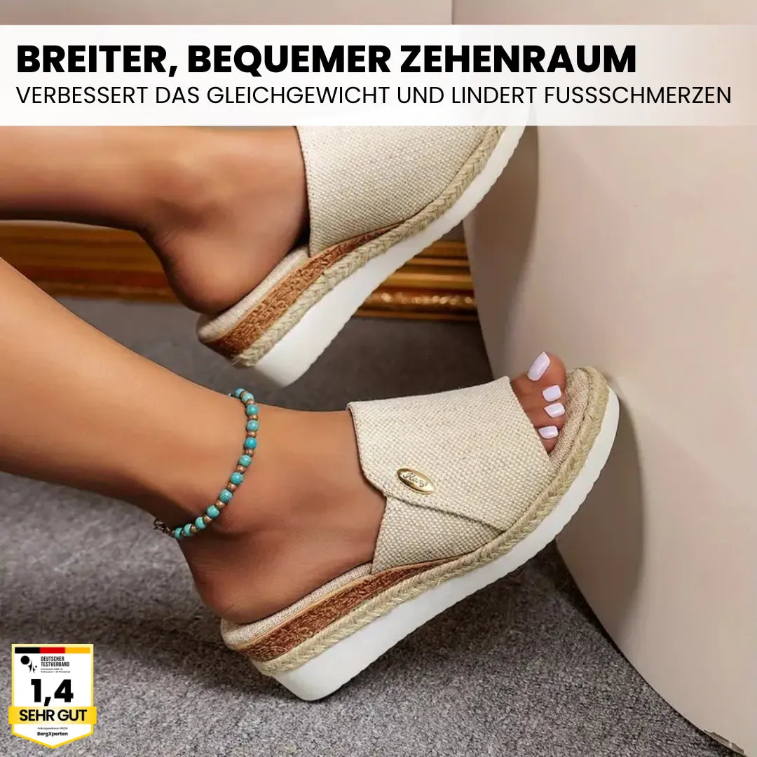 "Ergonomische Sandalen zur Schmerzlinderung, flach, rutschfest, in Beige, Hellblau, Königsblau und Schwarz für Damen"