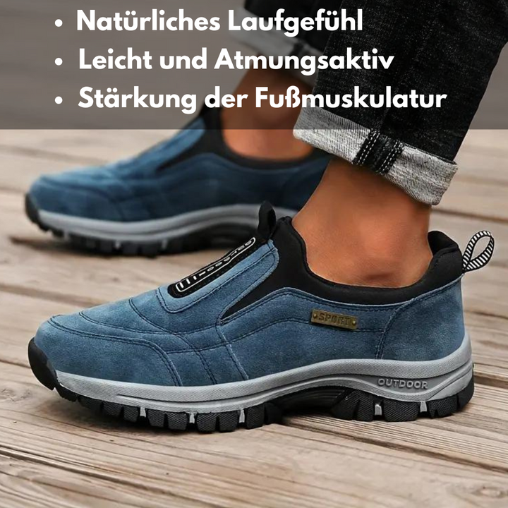 "Ergonomische schwarze orthopädische Schuhe, unisex, zur Schmerzlinderung, mit atmungsaktivem Material und leichter Sohle."
