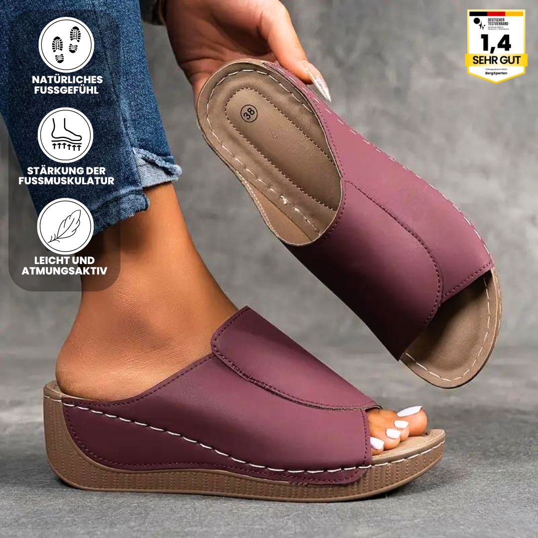 "Ergonomische, stilvolle Damen-Sandalen mit rutschfester Sohle, braun, ideal für Fußkomfort und gesunde Ausrichtung."