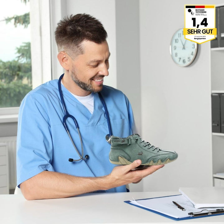 "Ergonomische, wasserdichte Barfußschuhe aus Leder, blau, mit rutschfester Sohle, ideal für gesunde Fußhaltung."