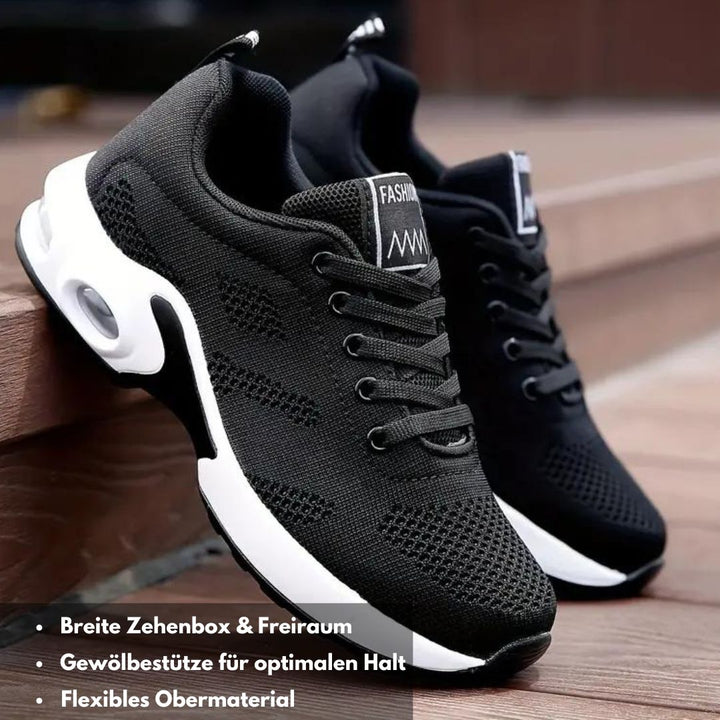 Ergonomischer Damen-Schuh AeroSole in Schwarz, lindert Schmerzen, bietet Komfort, atmungsaktiv und rutschfest.