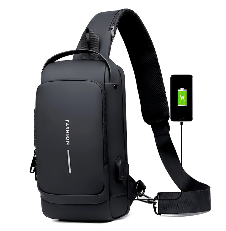 "Ergonomischer USB Rucksack Herren, Anti-Diebstahl, wasserdicht, für Pendeln/Reisen, mit USB-Port, Schwarz"