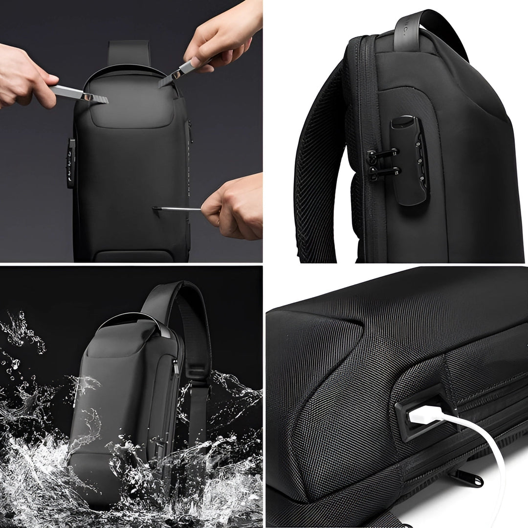 "Ergonomischer USB Rucksack Herren, Anti-Diebstahl, wasserdicht, für Pendeln/Reisen, mit USB-Port, Schwarz"