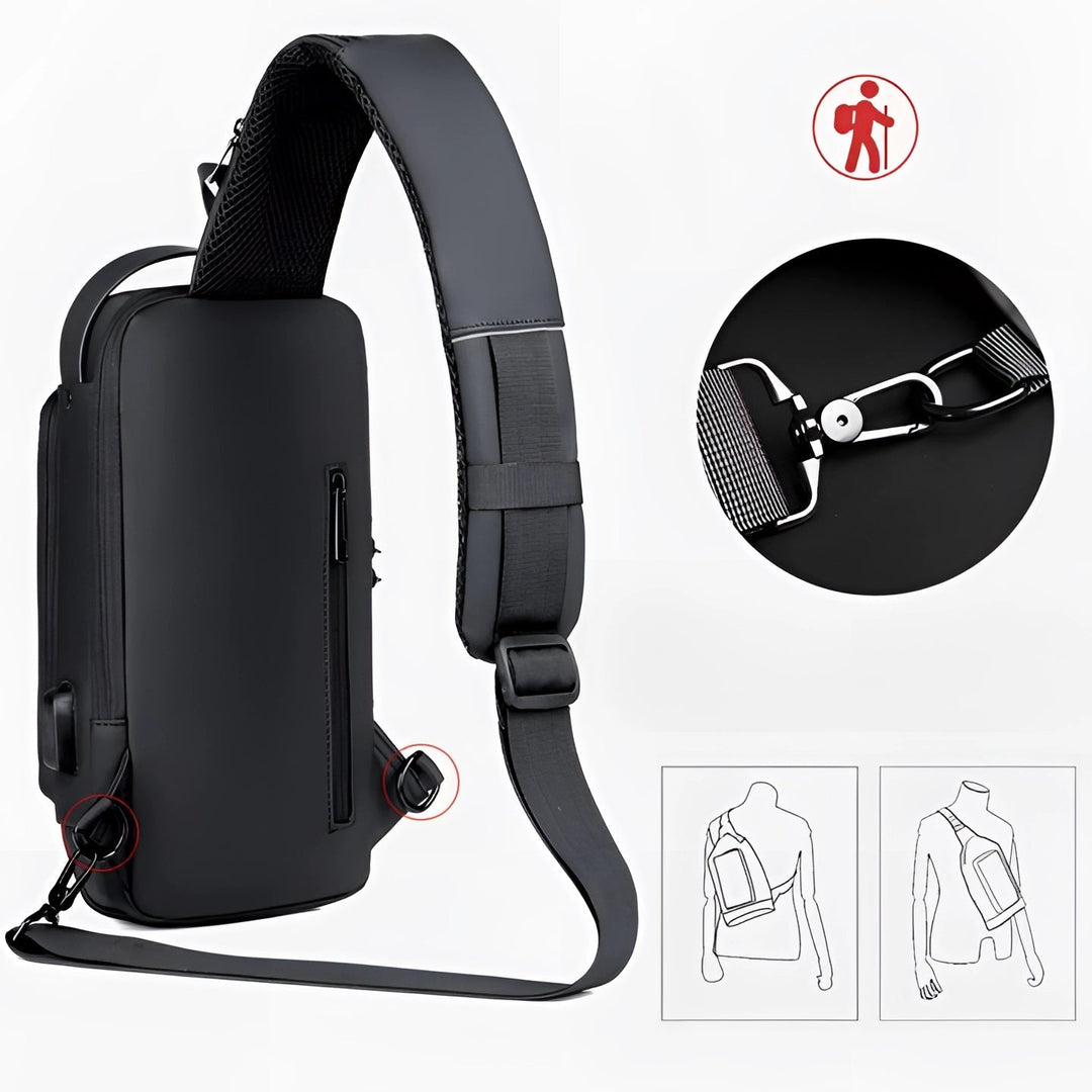 "Ergonomischer USB Rucksack Herren, Anti-Diebstahl, wasserdicht, für Pendeln/Reisen, mit USB-Port, Schwarz"