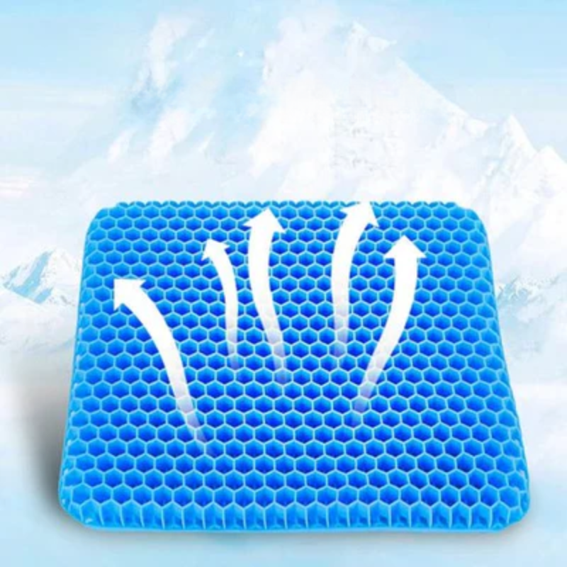 Ergonomisches Gel-Sitzkissen mit rutschfester Unterseite, atmungsaktivem Material, ideal für Büro- und Autositze.