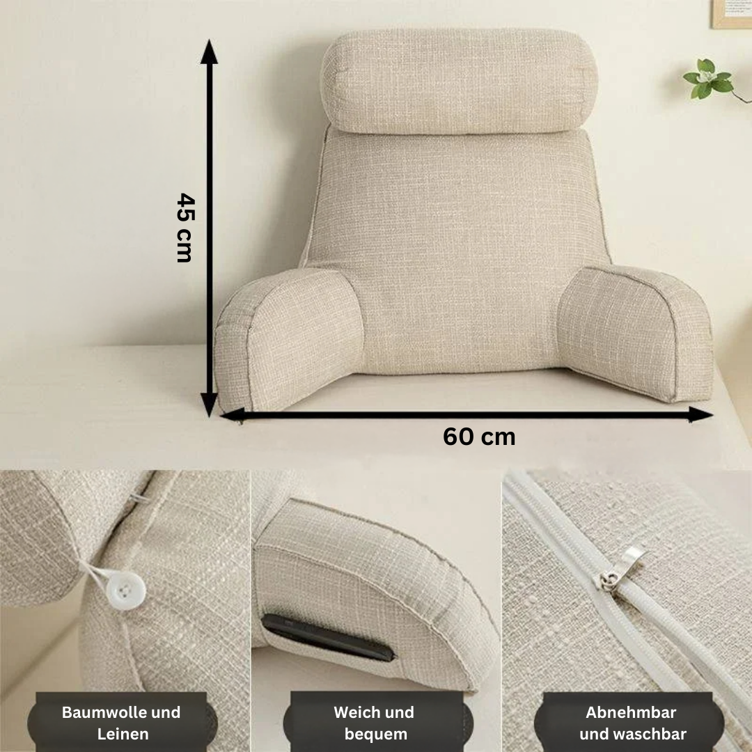 "Ergonomisches Sitzkissen mit verstellbarer Kopfstütze und eleganten Armlehnen für Nacken- und Rückenschmerzlinderung"