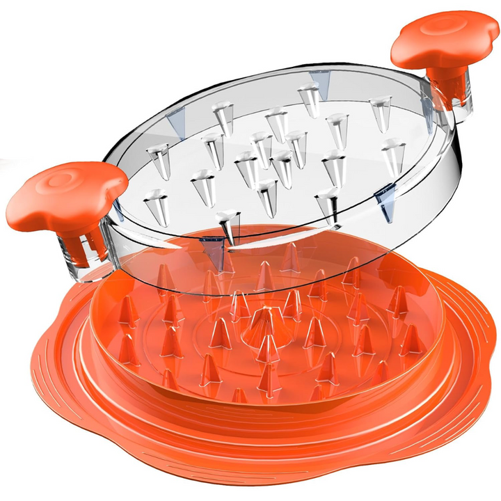 Effortless ErgoShredder, the ergonomic meat & chicken shredder for fast kitchen food preparation.