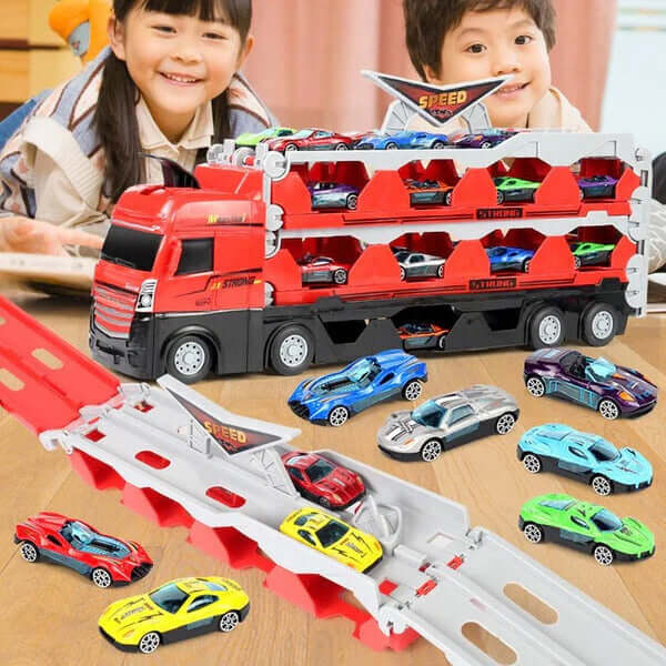 Kinder-Spielzeugtransporter mit Anhänger & Autos