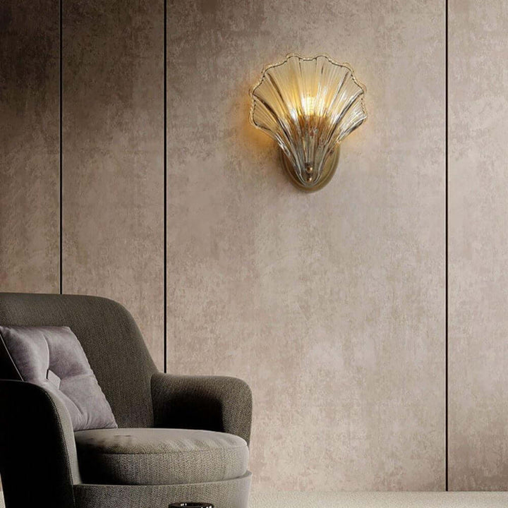 Muschel Wandleuchte aus Messing & Glas