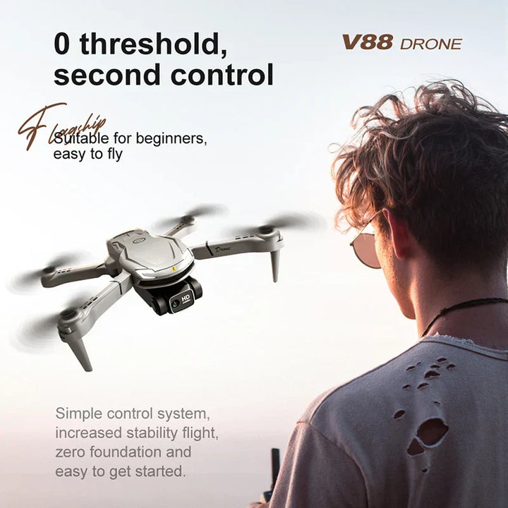 "Faltbare Mini V88 Drone mit 8K HD-Kamera, GPS, doppelte Kameras, kompakt für professionelle Luftfotografie."