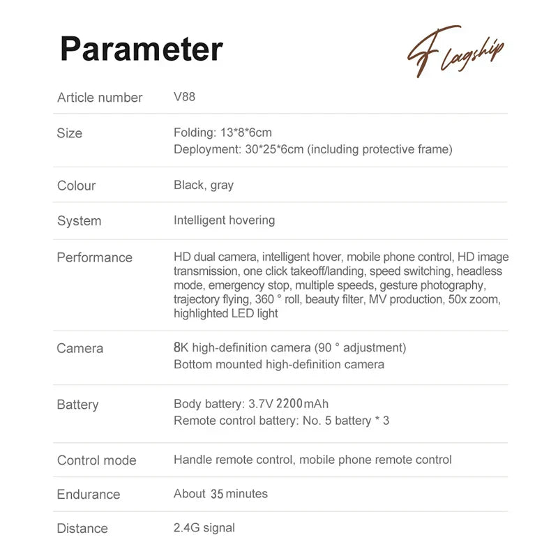 "Faltbare Mini V88 Drone mit 8K HD-Kamera, GPS, doppelte Kameras, kompakt für professionelle Luftfotografie."