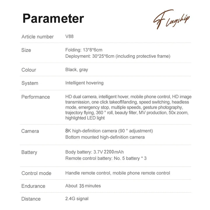 "Faltbare Mini V88 Drone mit 8K HD-Kamera, GPS, doppelte Kameras, kompakt für professionelle Luftfotografie."