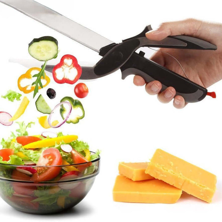 2-in-1 Küchenschneider - Schneidemesser mit Schneidebrett