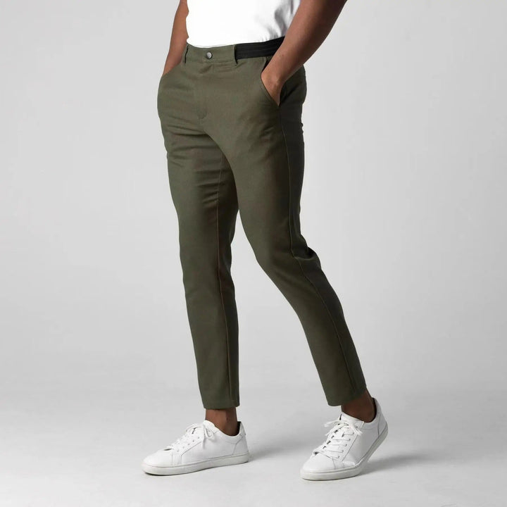 Tailored fit men's stretch chinos, perfect for work or casual everyday style. Comfort pants.