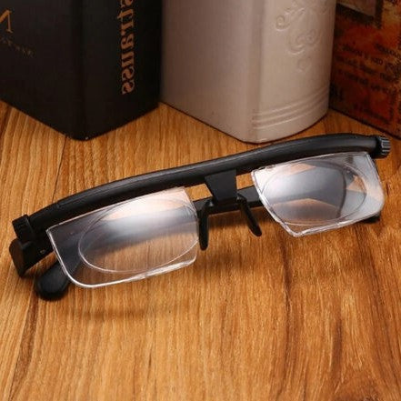 Innovative adjustable focus reading glasses. Clear vision for near and far sight. Unisex, lightweight, versatile.