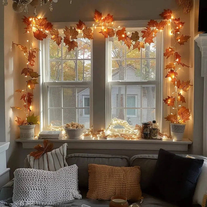 Christmas lighted ornament garland with warm glow LEDs & flexible wire for seasonal home decor.