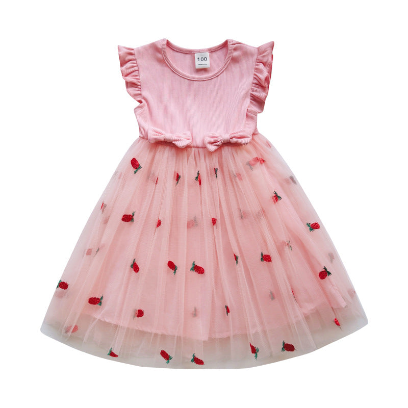 Festliches Tüllkleid für Mädchen mit besticktem Blumenmuster und Rüschen, ideal für Partys oder Hochzeiten.