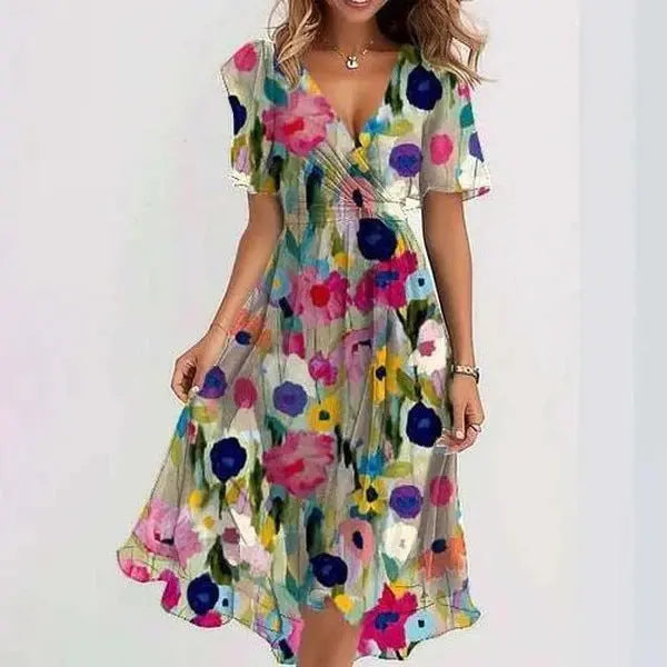 Versatile women's short wrap mini dress, A-line design. Great for casual day or elegant evening events.