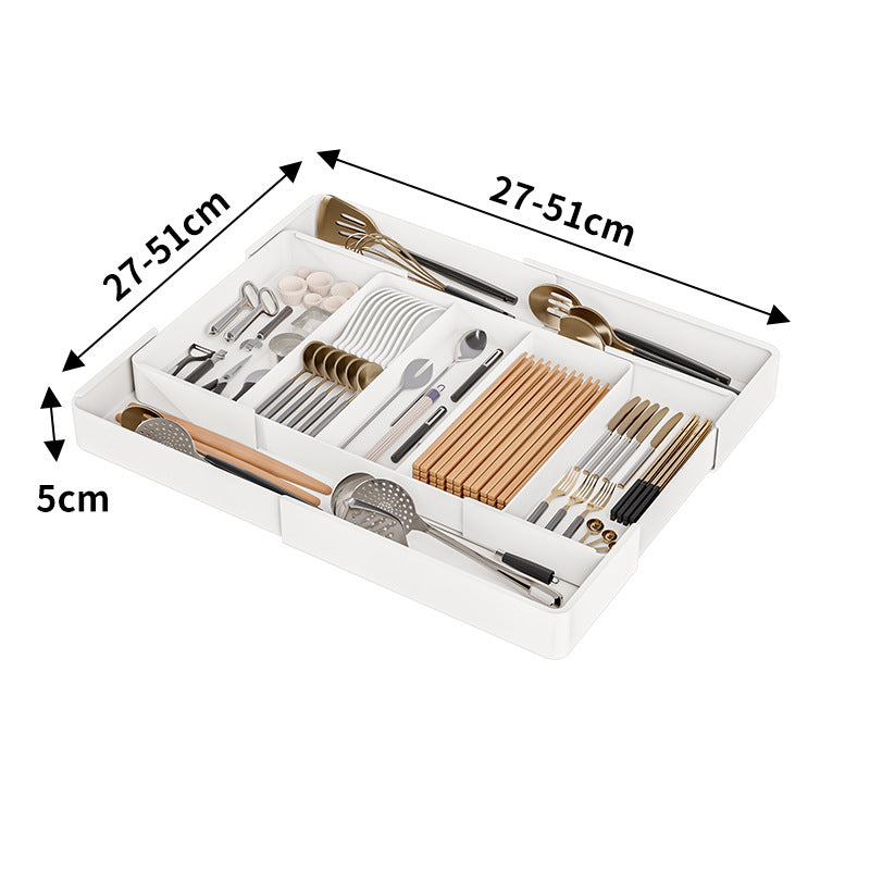 "Flexibler, raumsparender Schubladen-Organizer für Küche, Büro oder Bad; ausziehbar, ideal für Ordnung."