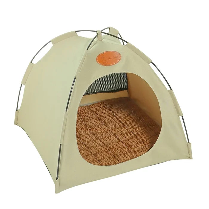 Foldable cat house with mesh windows & zippered entrance, dark gray, portable outdoor pet tent