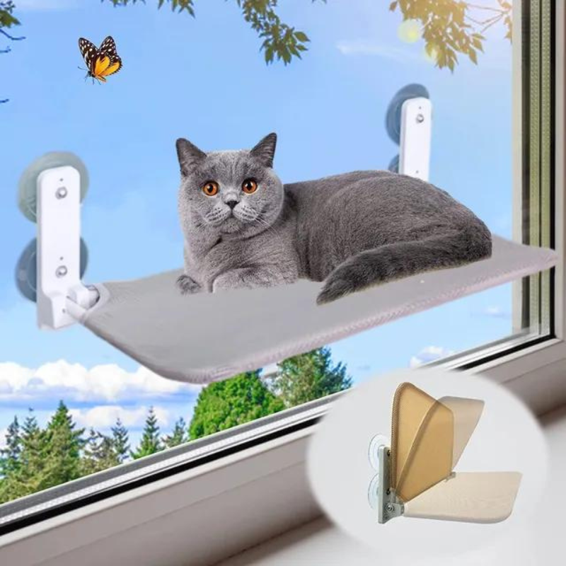 Cat window hammock, comfortable pet bed in a foldable design, easily attaches with suction cups