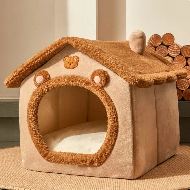 Foldable cotton pet bed for dogs & cats, cozy & portable, perfect for travel