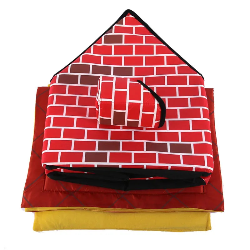 Outdoor dog bed, foldable pet retreat with realistic brick pattern