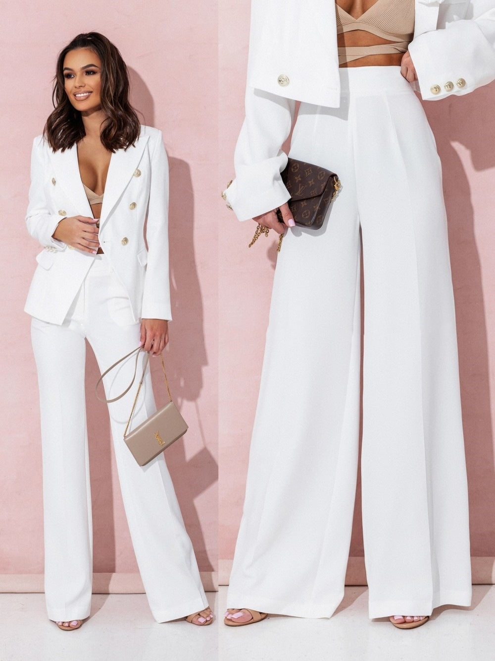 "Formelles Damen-Blazers Set in Grau, figurbetonter Blazer mit Knöpfen, passende Hose für Büro- und Event-Looks"