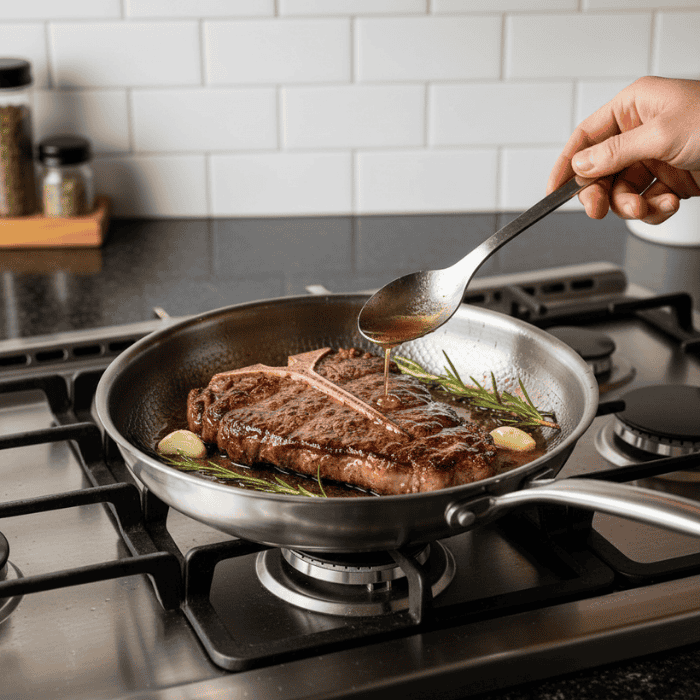 Uncoated frying pan with a smooth, durable surface for healthy, chemical-free cooking on any stove top.