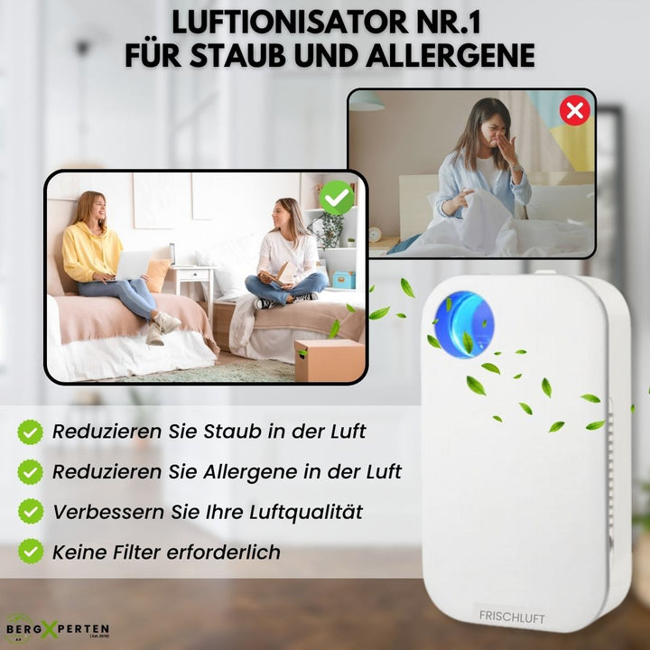FrischLuft Pro Ionisator, kompakter Luftreiniger; reduziert Allergene, Staub & Gerüche, saubere Luft für Zuhause.