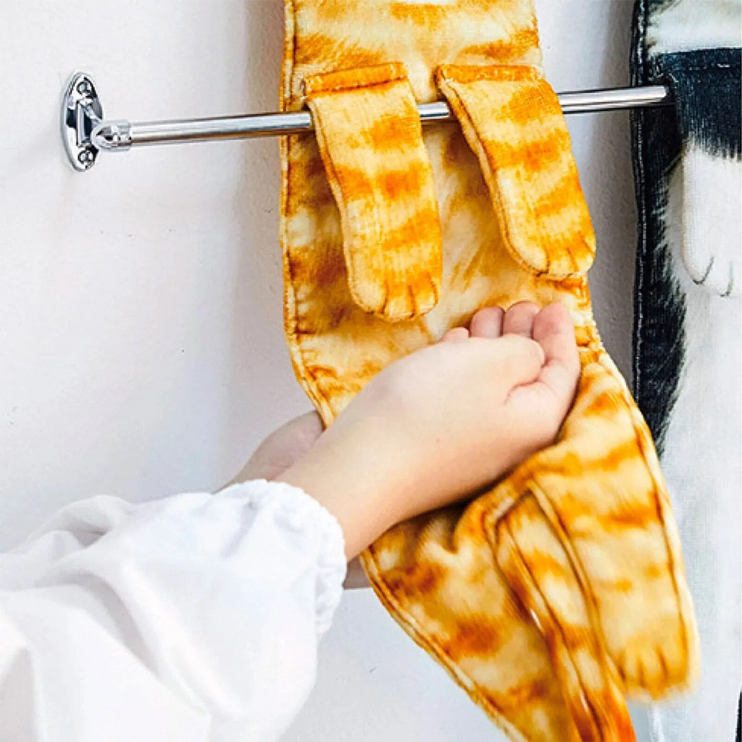 Unique cat hand towel, featuring a cute design, super soft & absorbent for pet-friendly homes.