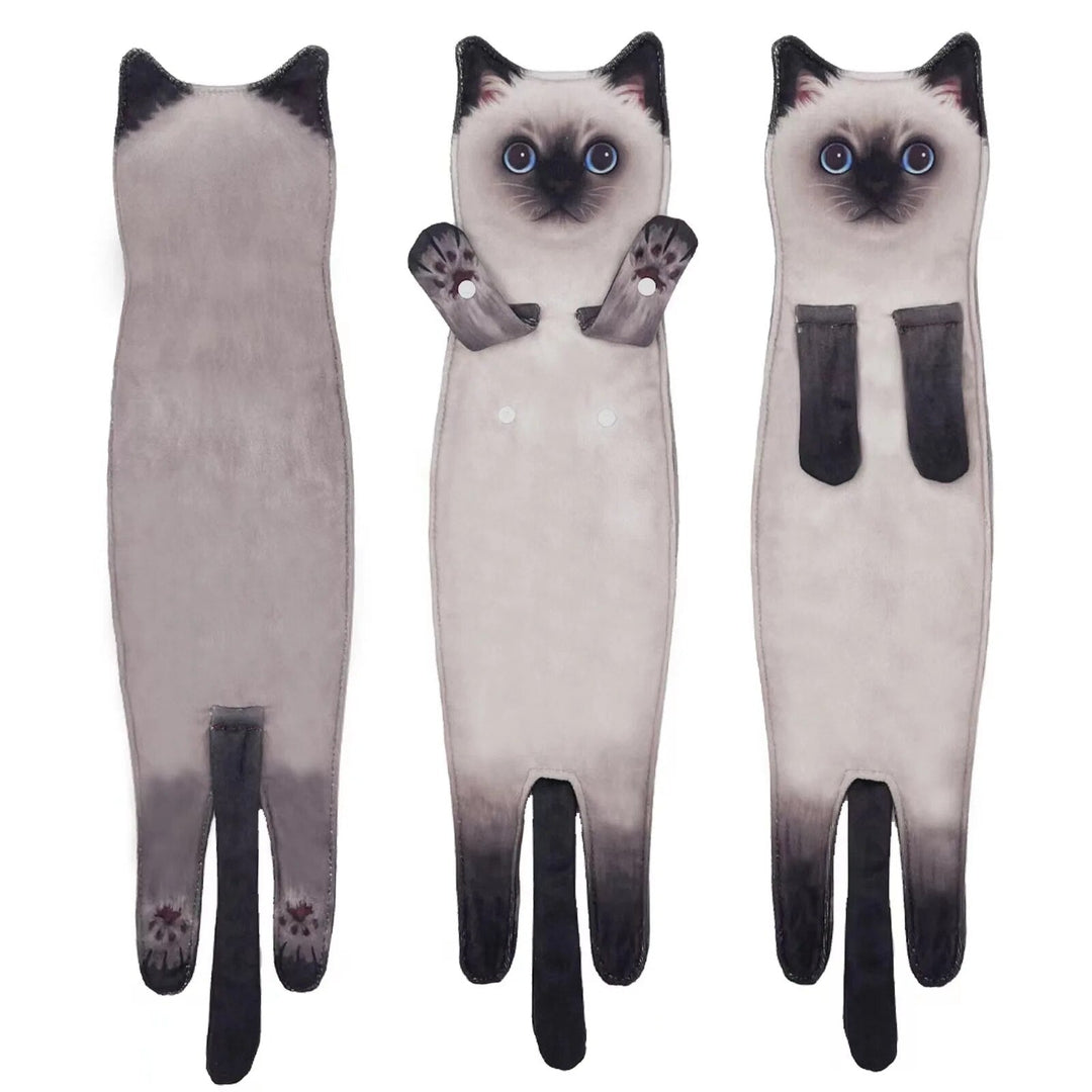 Vibrant cute cat hand towel, excellent absorbency, fast drying, adds fun to kitchen & bath.