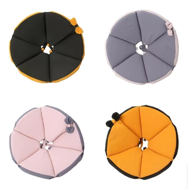 Gelb-brauner Schutzkragen für Hunde, weich gepolstert, schmeichelt Hals und schützt nach OP, stilvoll und komfortabel.