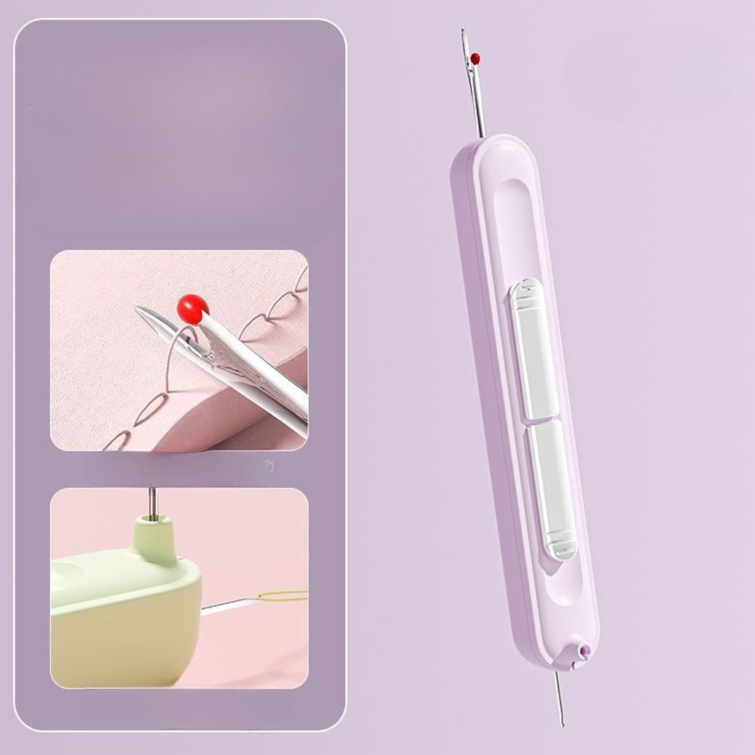 "Gelbe 2in1 Nadel Einfädelhilfe für effizientes, stressfreies Einfädeln, kompakt und ideal für Anfänger und Profis."