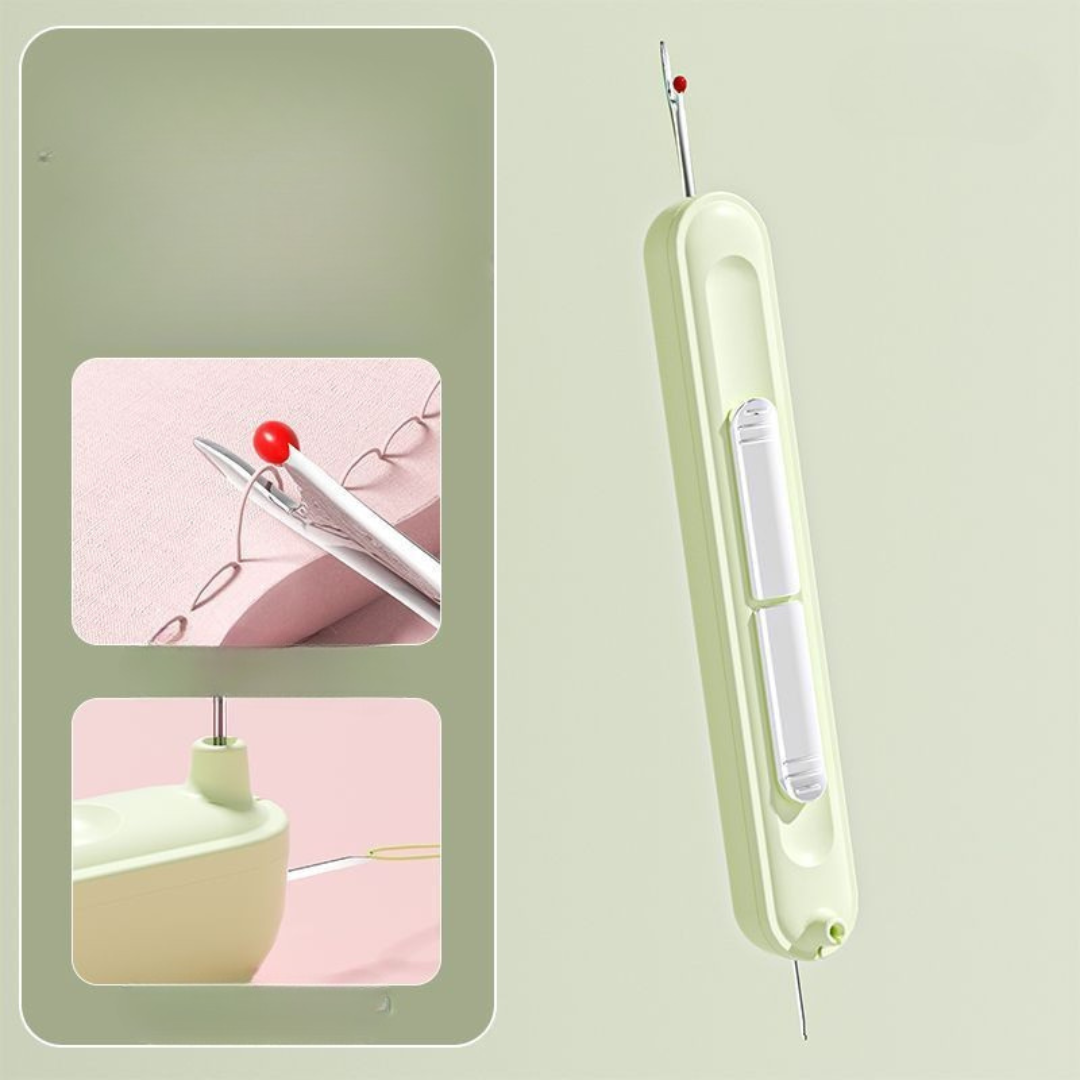 "Gelbe 2in1 Nadel Einfädelhilfe für effizientes, stressfreies Einfädeln, kompakt und ideal für Anfänger und Profis."